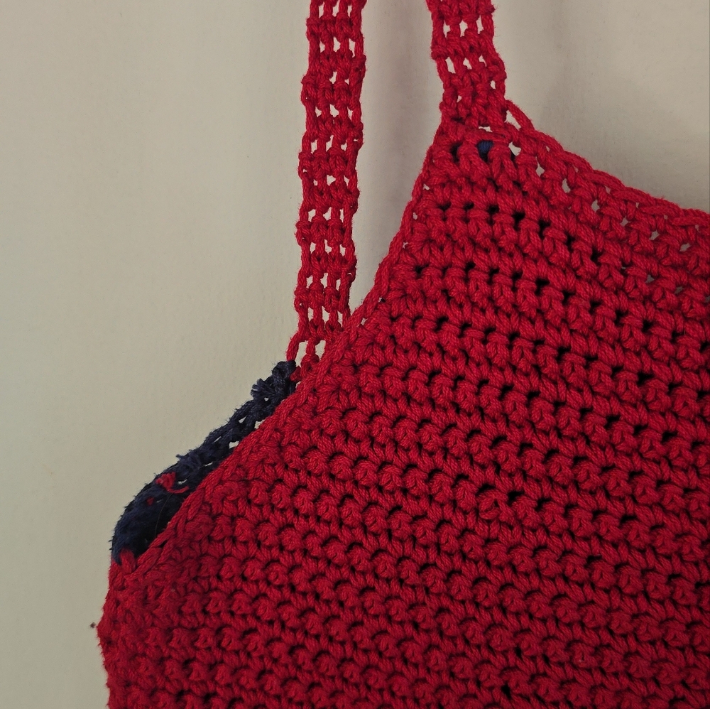Staud Two-Tone Red and Blue Crochet Top NWOT Small - Picture 4 of 7